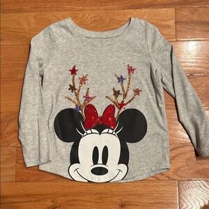 Disney Minnie Mouse Gray Long Sleeve Tee with Glittery Antlers